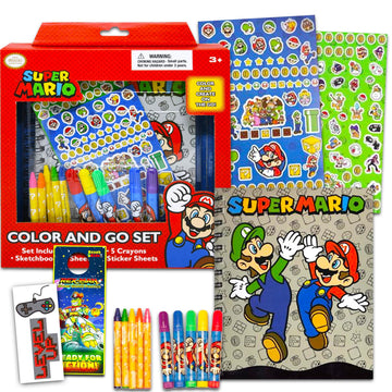 Nintendo Super Mario Sketchbook Set for Kids, Toddlers ~ 3 Pc Bundle With Mario Coloring Journal, Stickers, and More (Mario Draw