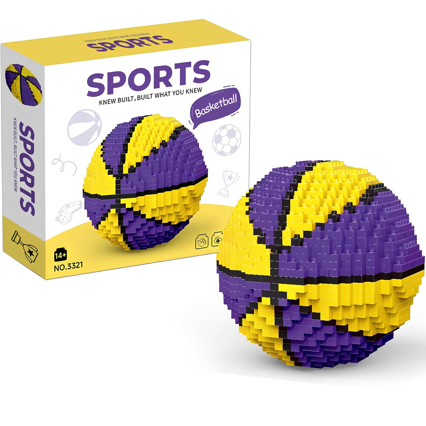 lovlaugh 850pcs Basketball Building Blocks Set - Purple & Yellow Mini Bricks STEM Toy for Kids 8+ to Build Realistic Basketball Model  with Instruction Manual