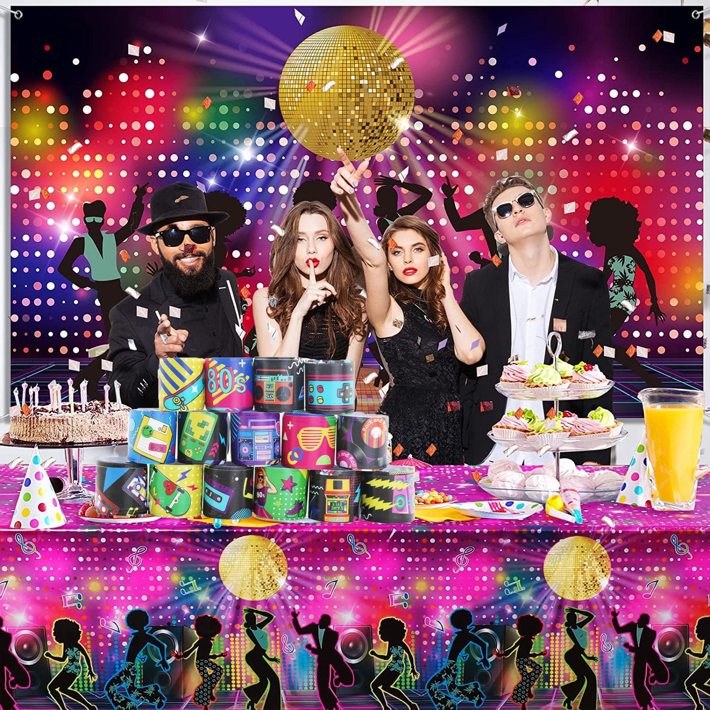 Duccsko 48 Pcs 80S 90S Theme Party Favors Slap Bracelets, Wristbands Bracelets For Kids Adults Retro Birthday Party Supplies, Cl