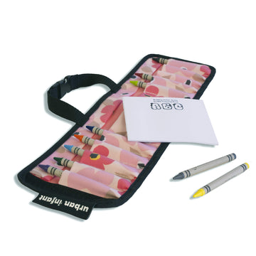 Urban Infant Kids Crayon Travel Case Carrier – Comes With Set Of 10 Non-Toxic Crayons And Draw Booklet – Toddler Activity – Easy Wallet-Style Close And Clipping Handles - Poppies