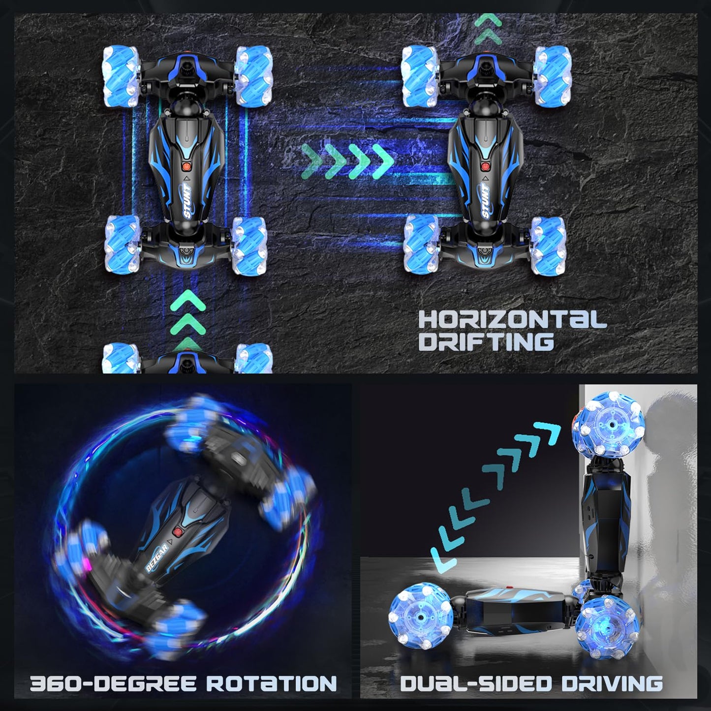 BEZGAR Remote Control Car - Gesture RC Car with Lighting, Sound & Smoke Effects, 2.4Ghz Hand Controlled RC Stunt Car for Kids, I
