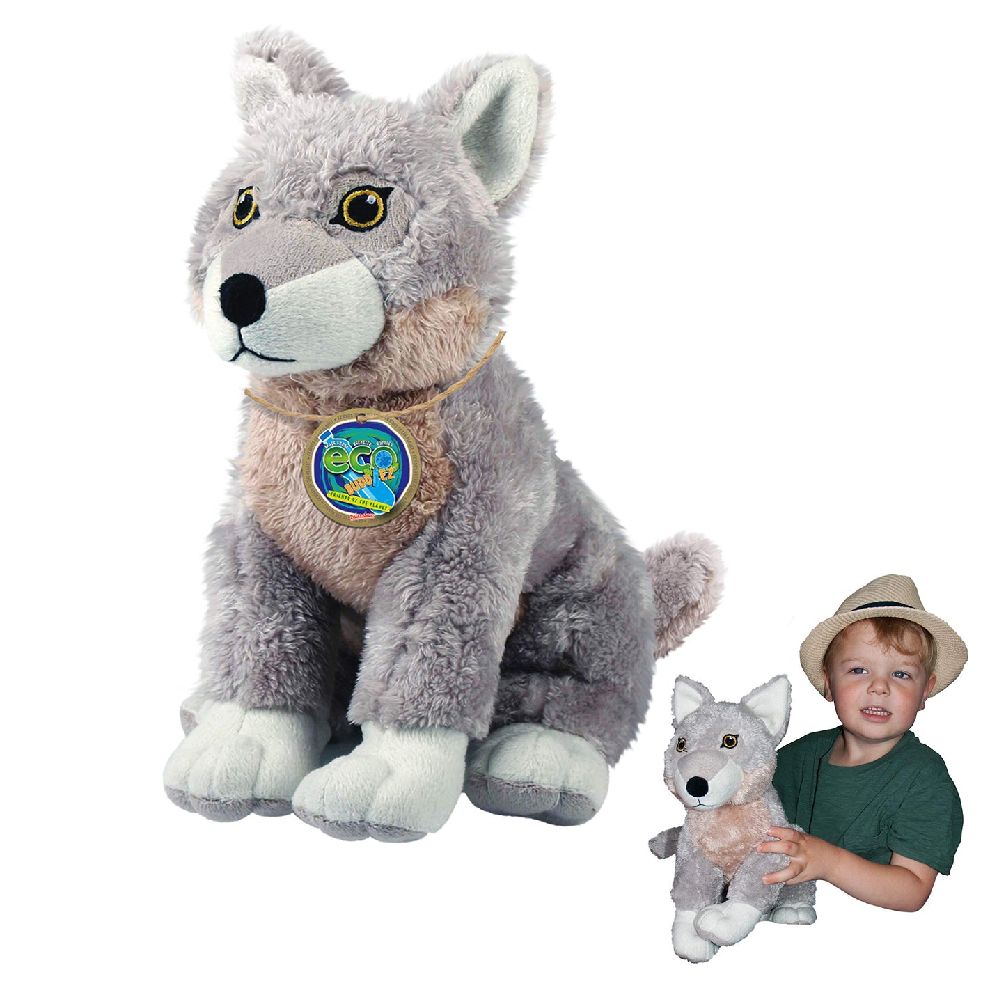 Ecobuddiez - Wolf From Deluxebase. 12 Inch Wolf Plush Toy. Eco Friendly Child Safe Wolf Stuffed Animal Made From Recycled Plastic Bottles.