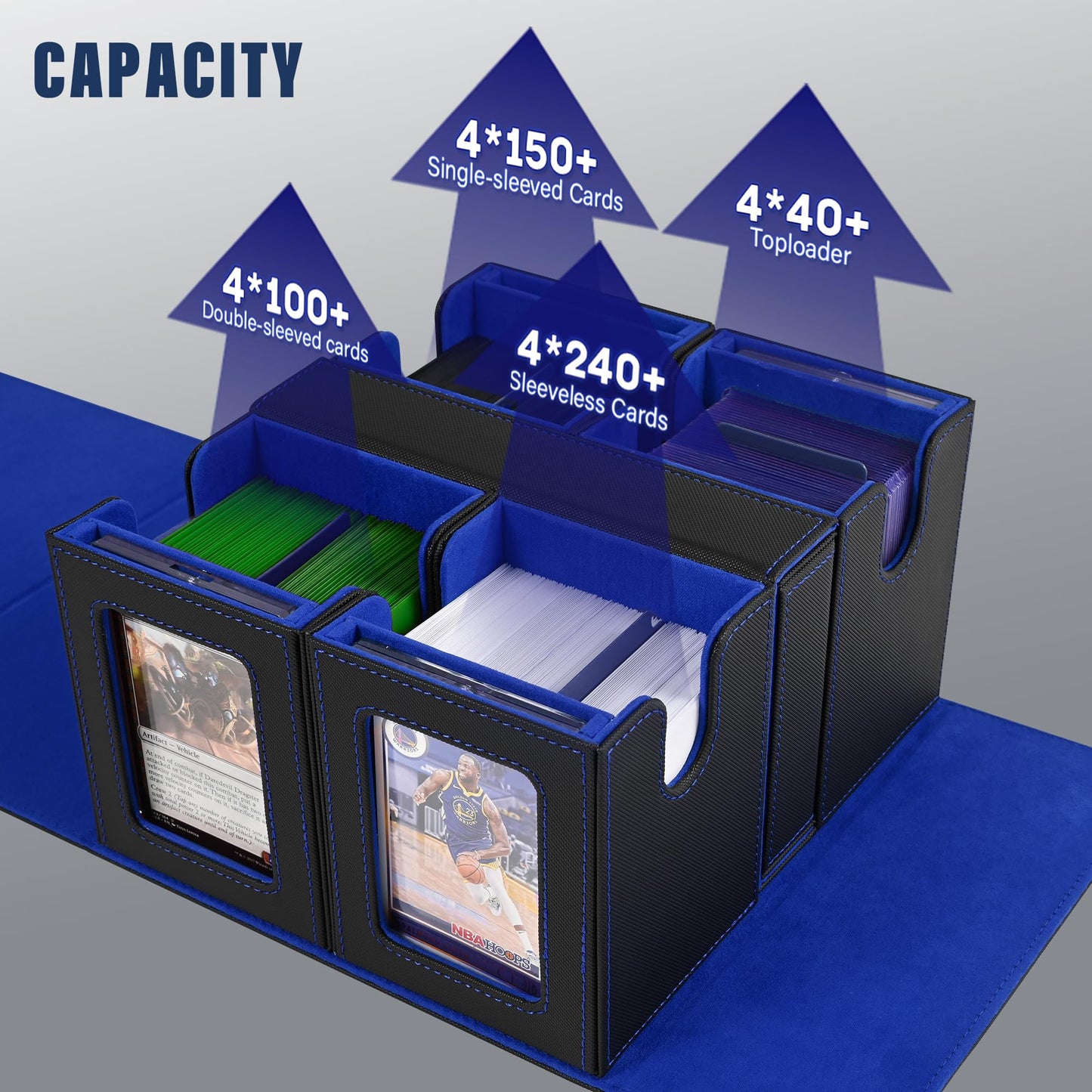 Mtg Deck Box With Commander Display -Patented Design, 5 In 1 Trading Card Storage Box Fit 400 Double-Sleeved Cards, Card Deck Ca
