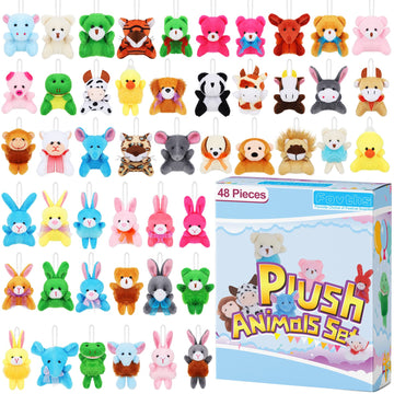 Fovths 48 Pieces Mini Plush Animals Toys Set Lovely Small Stuffed Animal Keychain Decor For Easter Hunts, Party Favors, Carnival