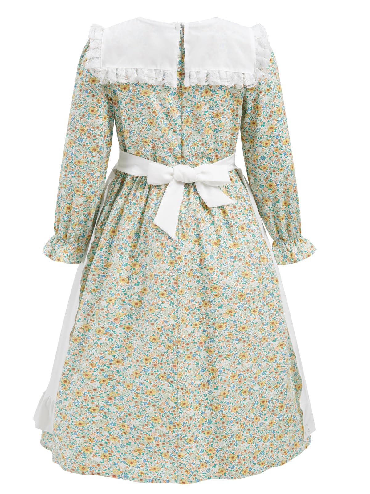 Fortmac Prairie Dress Girls Pioneer Colonial Costume Floral 1800S Pilgrim Costume With Apron And Bonnet Green 4-5Y