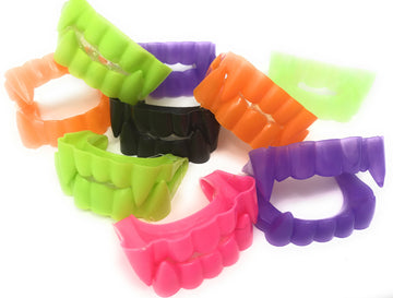144 Bulk Vampire Teeth Halloween Fangs Assortment (Black, Purple, Green, Hot Pink, Orange, And Glow-In-The-Dark)