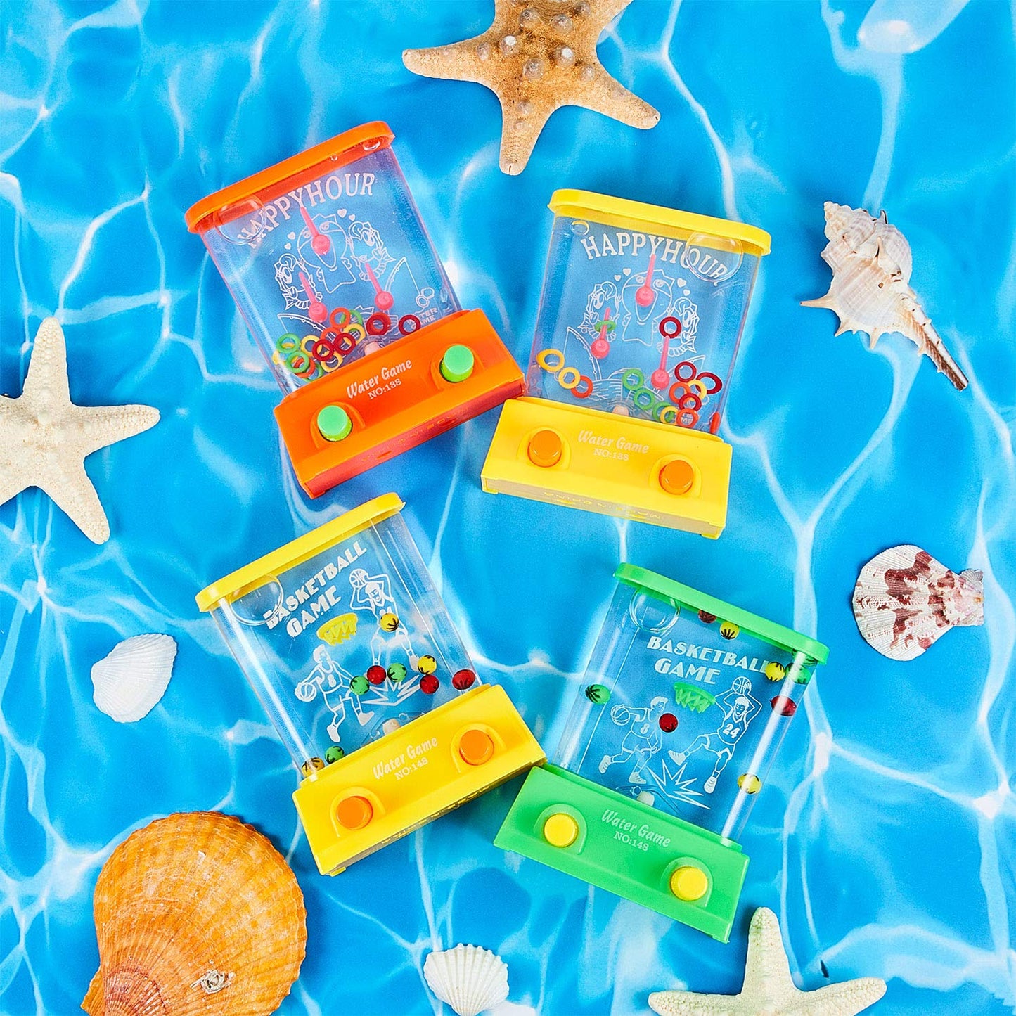 Lewtemi 32 Pcs Handheld Water Game Arcade Water Ring Mini Basketball Flower Toss Rings Handheld Fish Water Game 90S Toys Mini Re