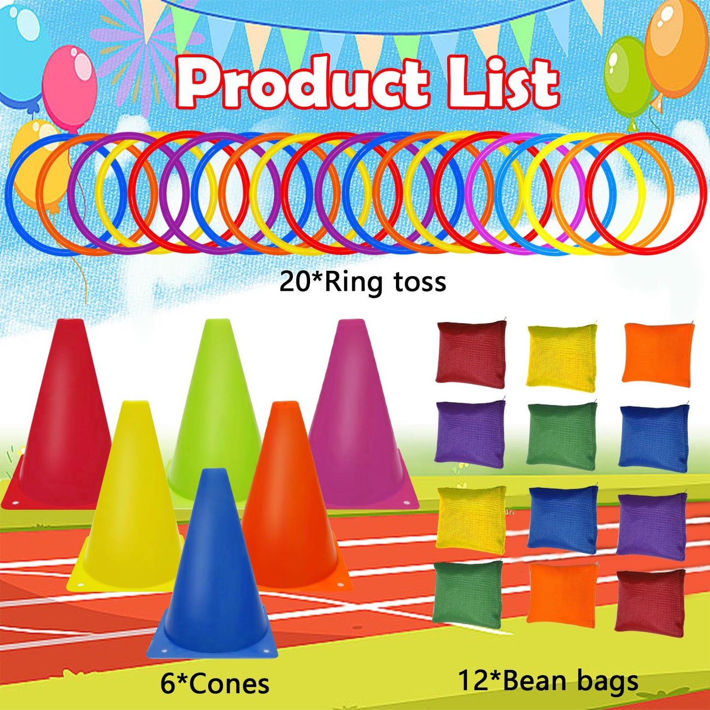ailixinda 3 in 1 Carnival Games Set 39PCS Soft Plastic Cones Cornhole Bean Bags Ring Toss Game Carnival Combo Set Toss Games for Kids mature-themed Birthday Party Indoor Outdoor Games Supplies Yard Lawn Games