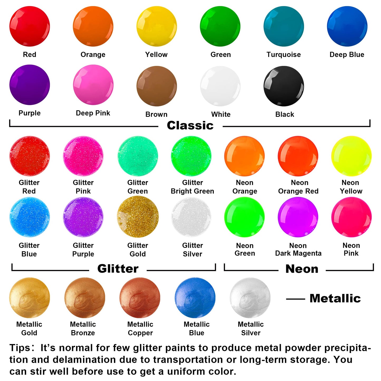 Tempera Paint, Shuttle Art 30 Colors Washable Paint for Kids, 2oz/60ml Bottle, Non-toxic Finger Paints for Toddlers with Glitter