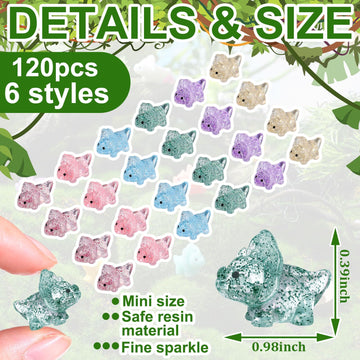 Kigley 120 Pcs Glitter Mini Dinosaur Figures Glitter Mini Resin Dinosaurs Mini Dinosaurs Tiny Glitter Dinosaur Mini Dinosaur Toy