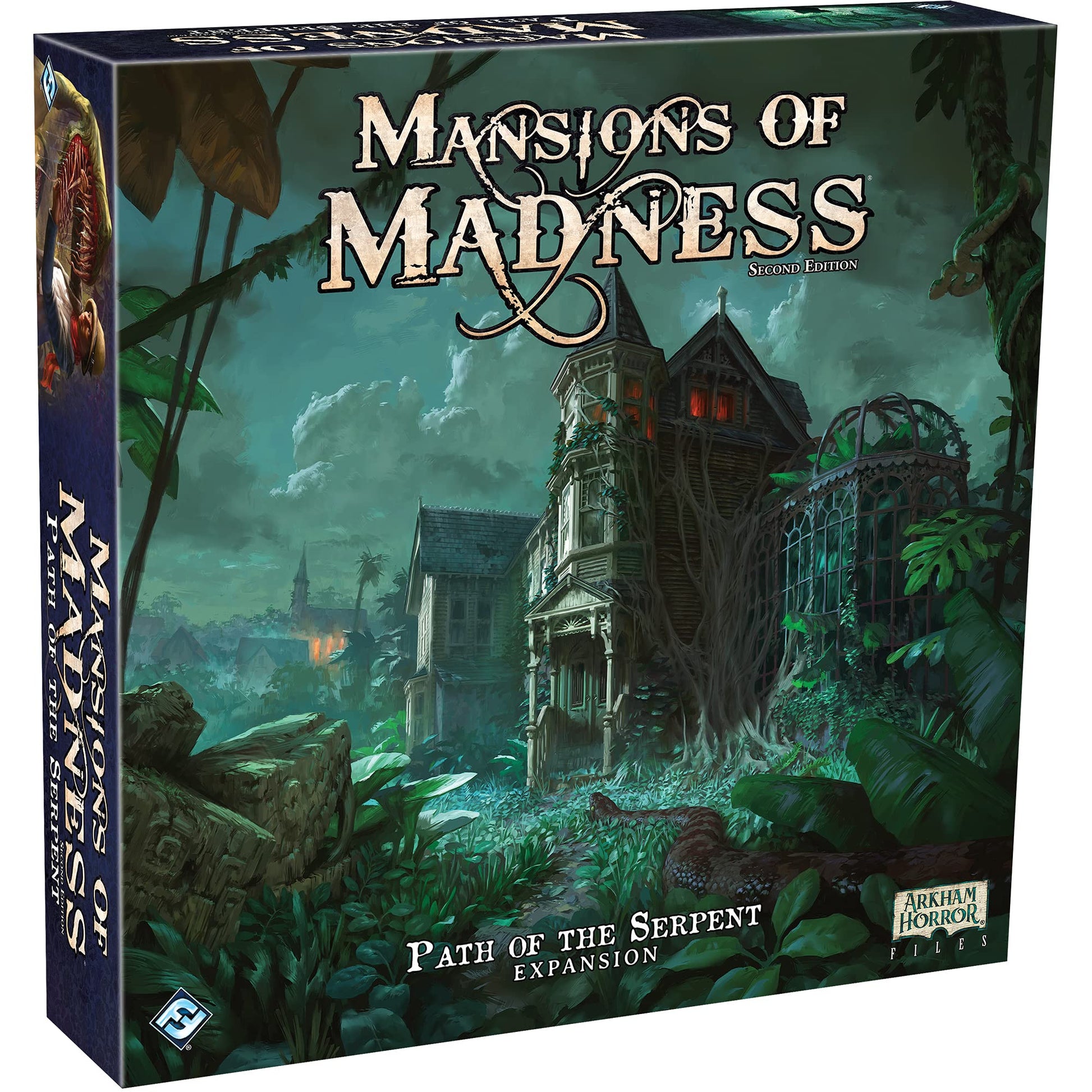 Mansions of Madness Path of The Serpent Expansion - Conquer The Perils of The Jungle and Unearth New Horrors! Ages 14+  1-5 Players  2-3 Hour Playtime  Made by Fantasy Flight Games