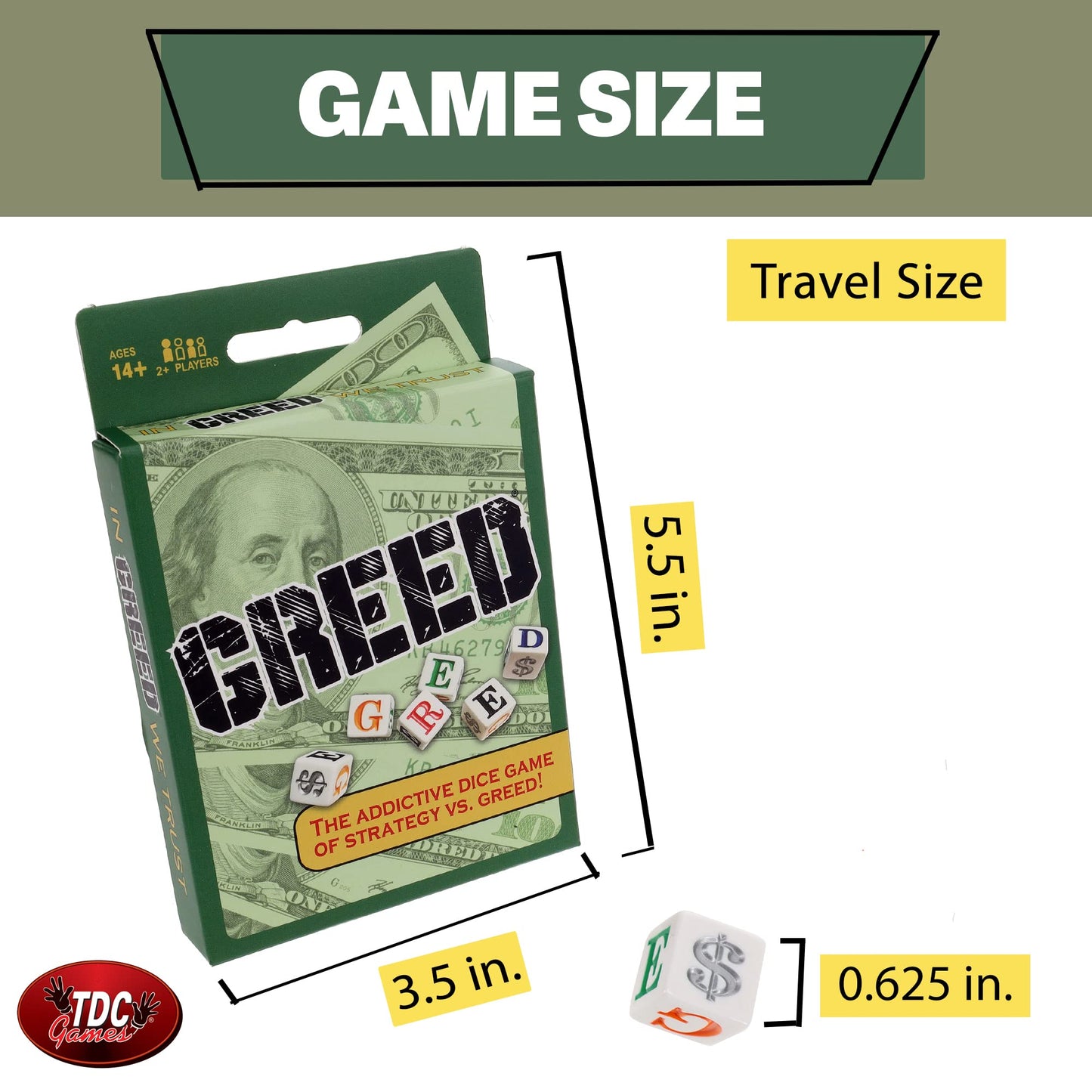 TDC Games Greed Dice Game - Travel Size - Green Plastic - Model 00-2300