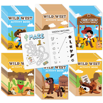 JAPBOR Western Cowboy Coloring Books - 48PCS Mini Wild West Theme Activity Color Book Bulk for Kid Party Favors, Cowgirl Horse S
