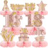 9Pcs 18Th Birthday Decorations Pink Rose Gold Honeycomb Centerpieces For Girls,Happy 18Th Birthday Table Centerpieces Party Supp