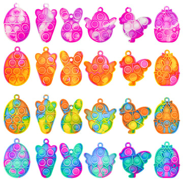 24Pcs Easter Mini Fidget Sensory Pop Toys for Kids  Mini Pop Keychains Easter Basket Stuffers Gifts Party Favors Fidget Toy  Silicone Pop Toys for Kids Anxiety Stress Reliever for mature-themed