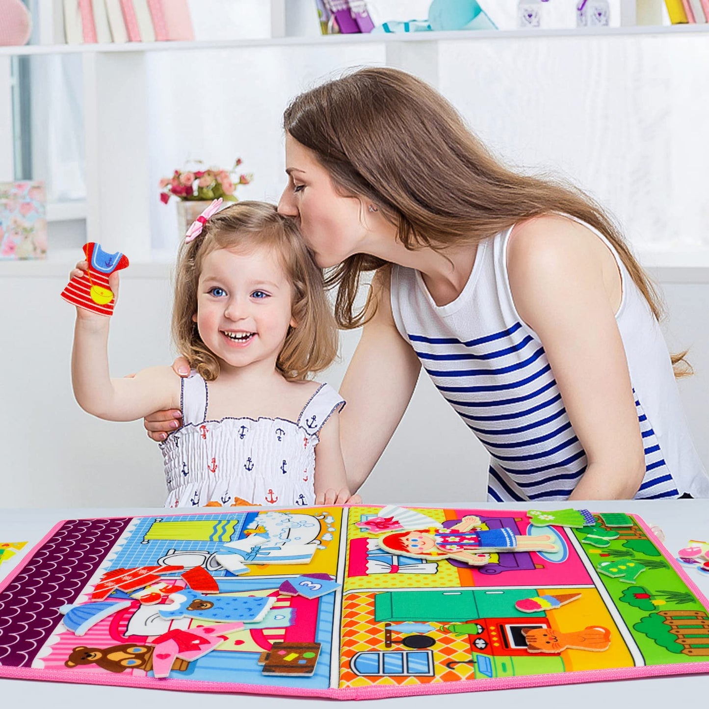 OKOOKO Dress Up House Felt Board 35PCS Double-Sided Foldable Dress Up Teaching Girls Toy Preschool Crafts Storytelling Early Lea