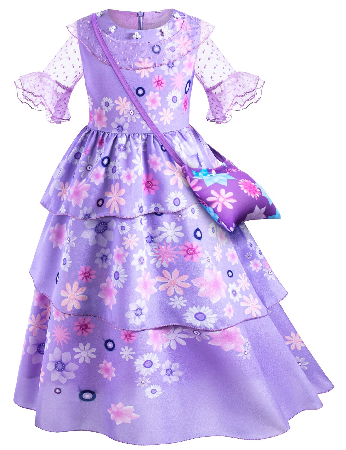 Kaisebile Princess Costume Dress For Girls Birthday Halloween Party Dress Up With Bag,Leis Necklace Headband 6-7 Years