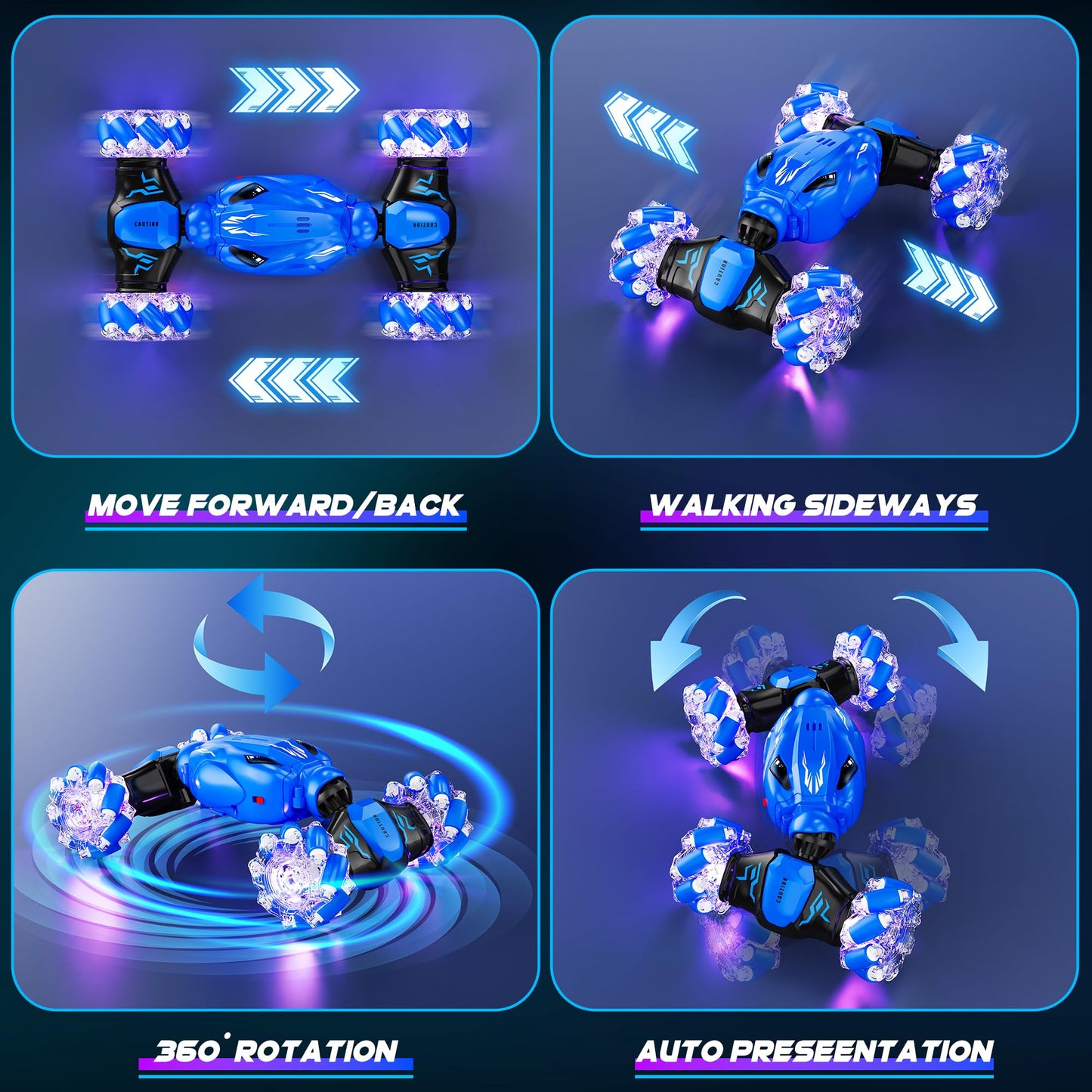 Wekoliy Remote Control Car For Boys 4-7 2.4Ghz 4Wd Rc Car 360 Rotate Transform Drift With Lights,All Terrains Rc Stunt Car Toys