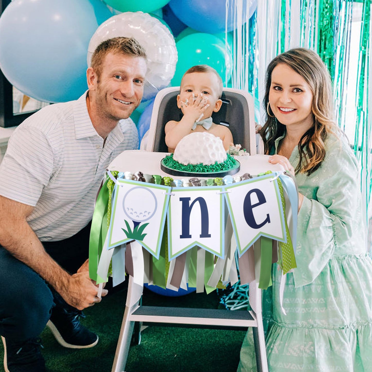 Golf 1st Birthday High Chair Banner - Hole In One Cake Smash Decorations, Boy First Birthday, Golf Party One Banner