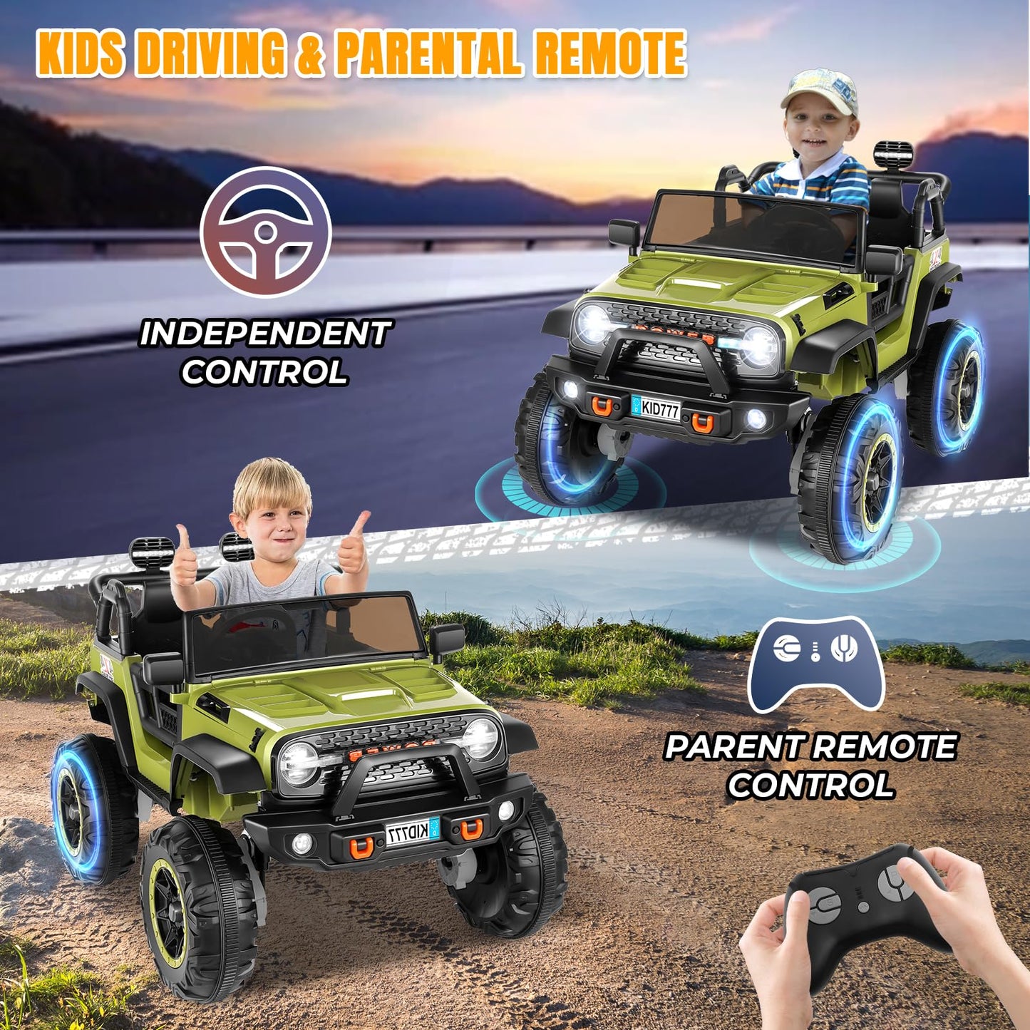Hikole 2 Seater XL Ride on Car for Kids, 24V 4WD Electric Ride Toys for Big Kids, 20'' Wide Seat, 4 * 100W Powerful Engines, Sof