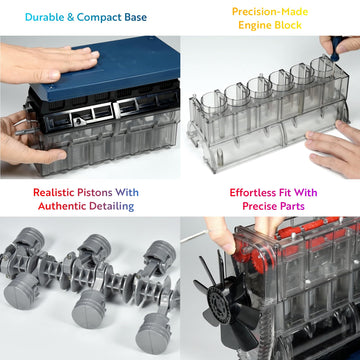 Playz Inline 6 Engine Model Kit - Build Your Own Stem Inline 6 Small Engine That Runs Kit For Adults & Kids Age 10-12+, Visible Inline 6 Mini Engine Kit That Works For Adult W/ 230 Stem Parts
