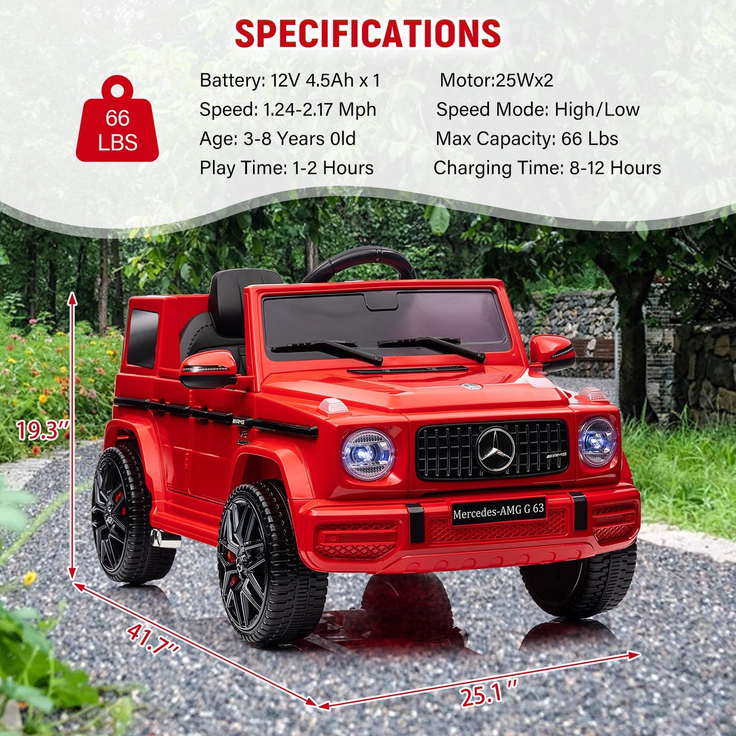 12V Kids Ride on Car, Licensed Mercedes Benz G63 Car for Kids w/Remote Control, Safety Lock, Soft Start, Wheels Suspension, LED