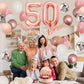50Th Birthday Decorations Retro Pink Rose Gold,50Th Birthday Balloons,Happy 50Th Birthday Banner With Cake Toppers Rose Gold Num
