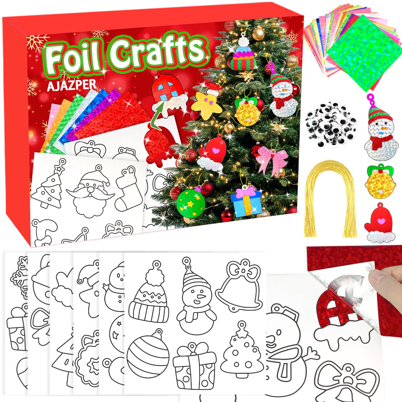 AJAZPER Foil Crafts for Kids, Christmas Crafts for Kids, Christmas Arts and Crafts Kits, Kid DIY Creative Activity for Kid Ages 