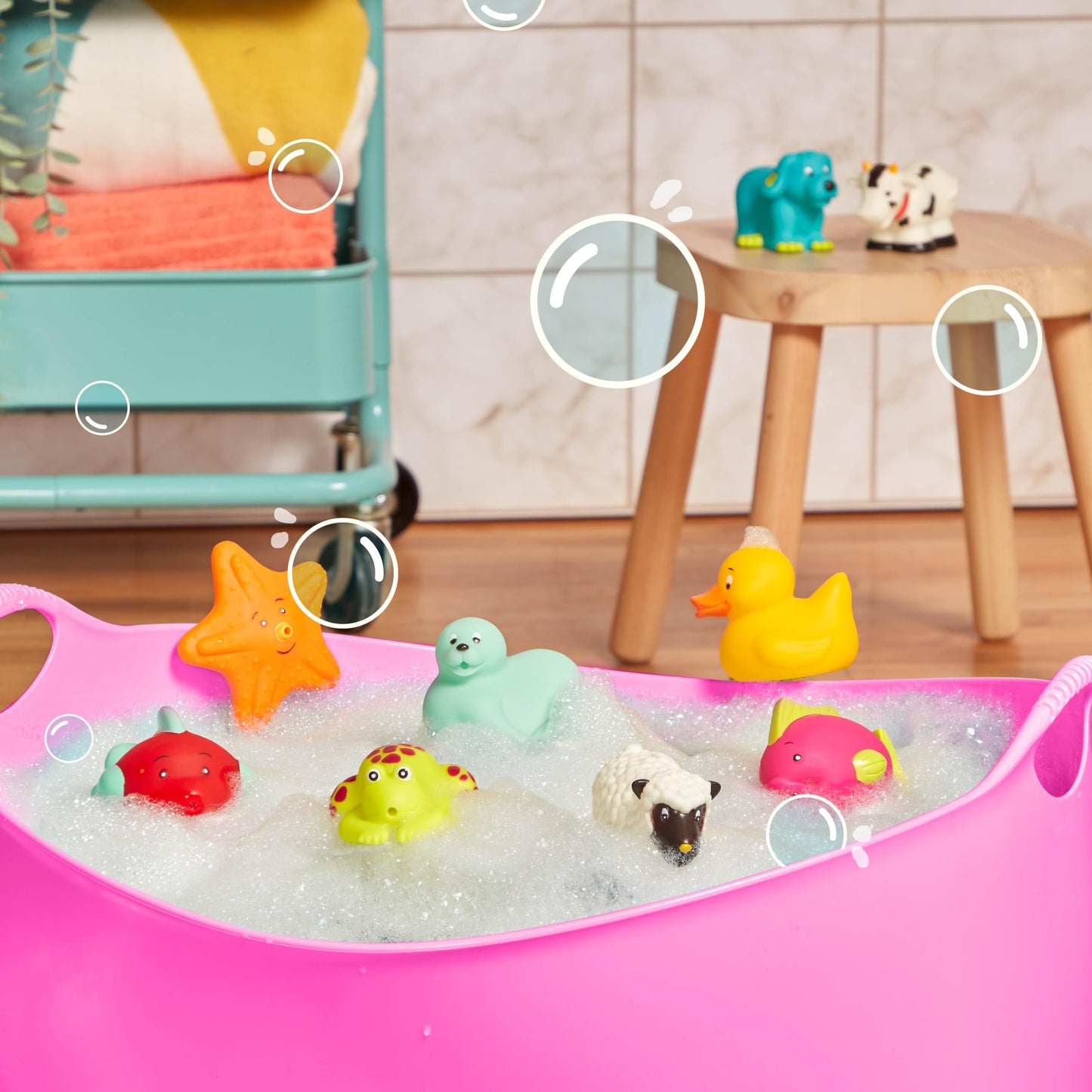 B. Toys - Animal Bath Squirts Water Play Set - 9 Colorful Baby Toys With Textured Designs - Safe Toddler Toys For Tub Time Fun - Kids Toys For Splashing & Learning - Easy-Grip Bath Time Companions
