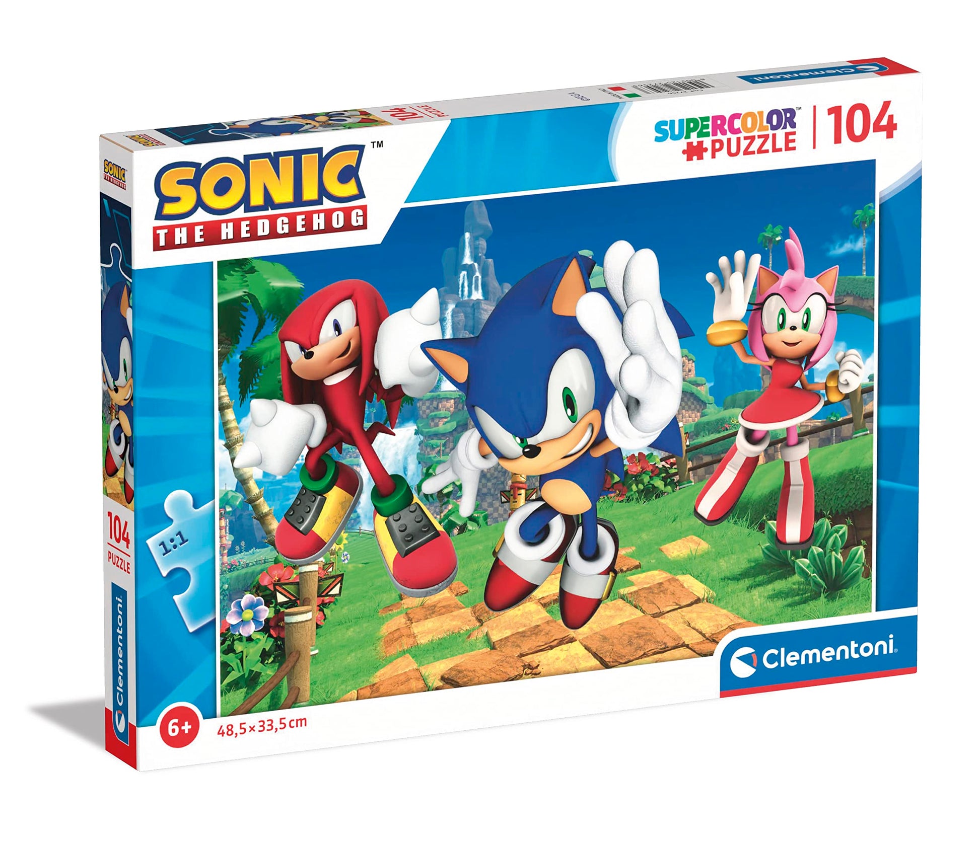 Clementoni - 27256 - Supercolor Puzzle - Sonic - 104 Pieces, Jigsaw Puzzle for Kids Age 6, Puzzle Cartoon, Made in Italy