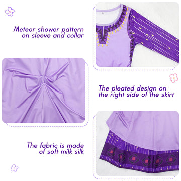 Grivos Wish Asha Dress Costume For Girls Princess Dress Up Kids Cosplay Outfits Halloween Christmas Party, Wish Purple, 110 (3-4T)