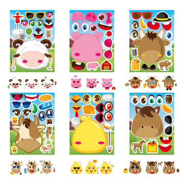 24 Pcs Make-A-Face Sticker Sheets Make Your Own Farm Animal Mix And Match Sticker Sheets With Sheep, Pigs, Cow And Chickens Kids