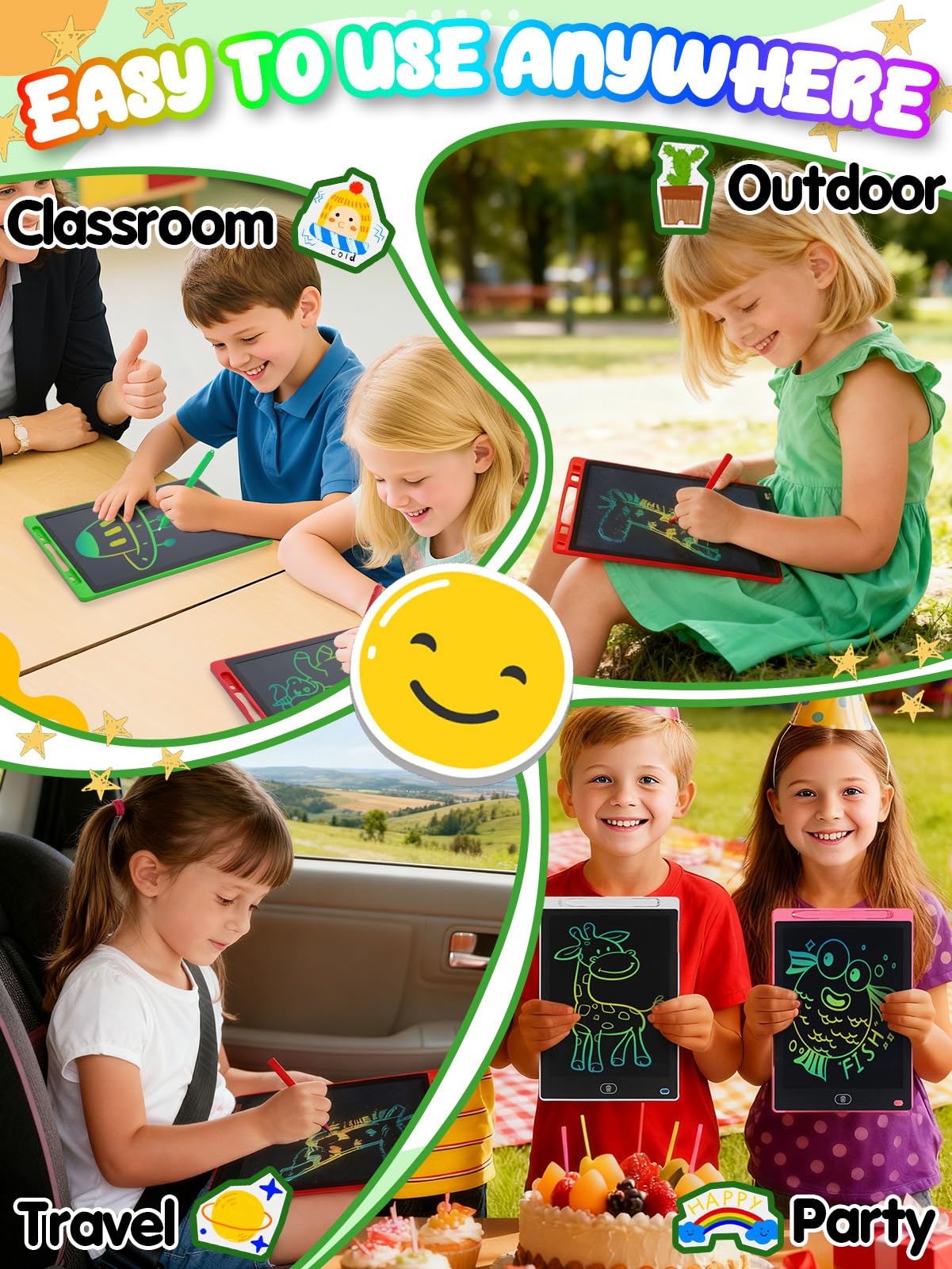 LCD Writing Tablet for Kids Party Favors Bulk - 12 Pack 10in Colorful Doodle Board, Erasable Drawing Pad for Goodie Bags Stuffer