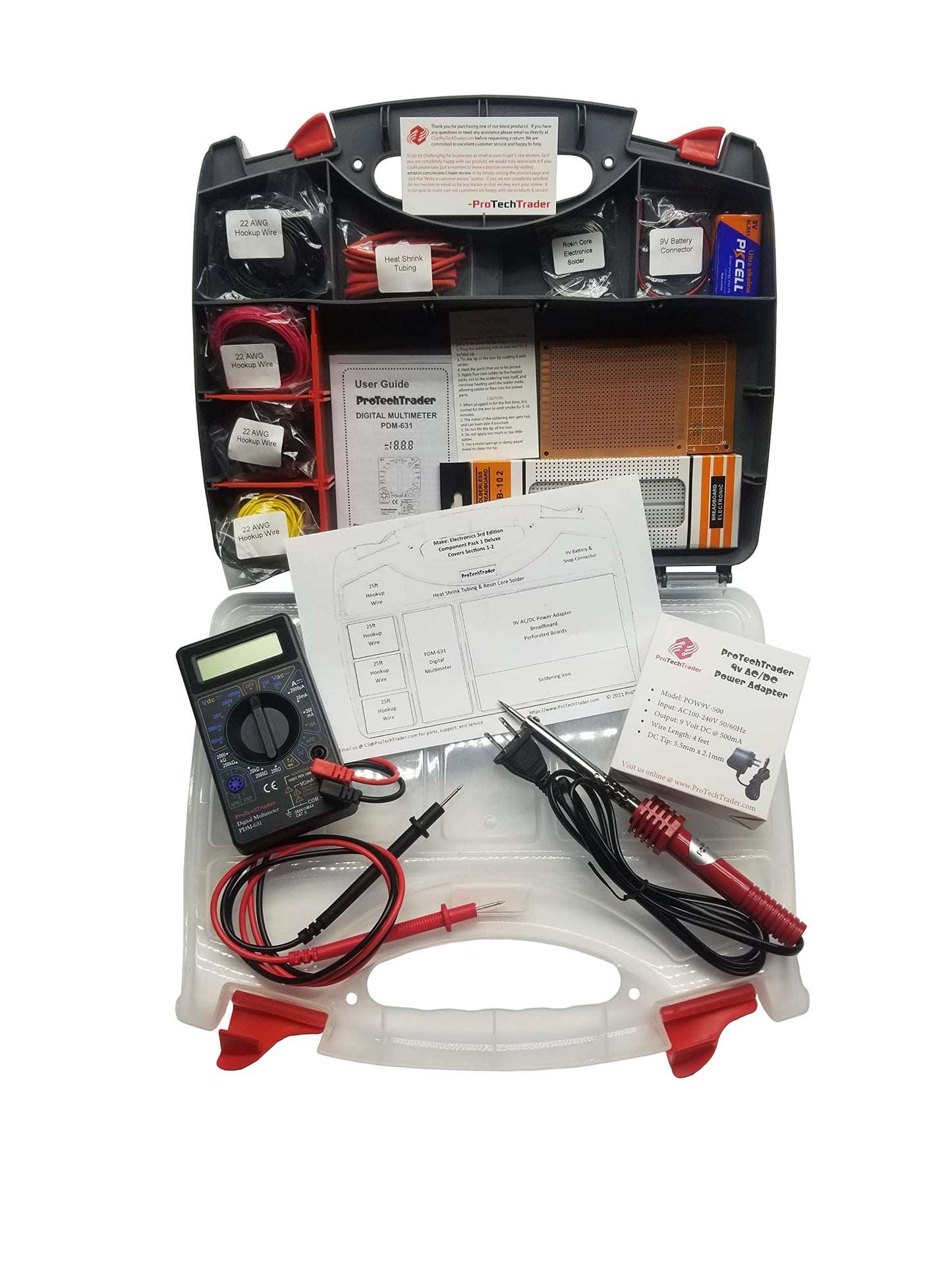 ProTechTrader Make: Electronics 3rd Ed Deluxe Kit - Beginner to Advanced, 12x13x3 inches, Plastic Component Pack