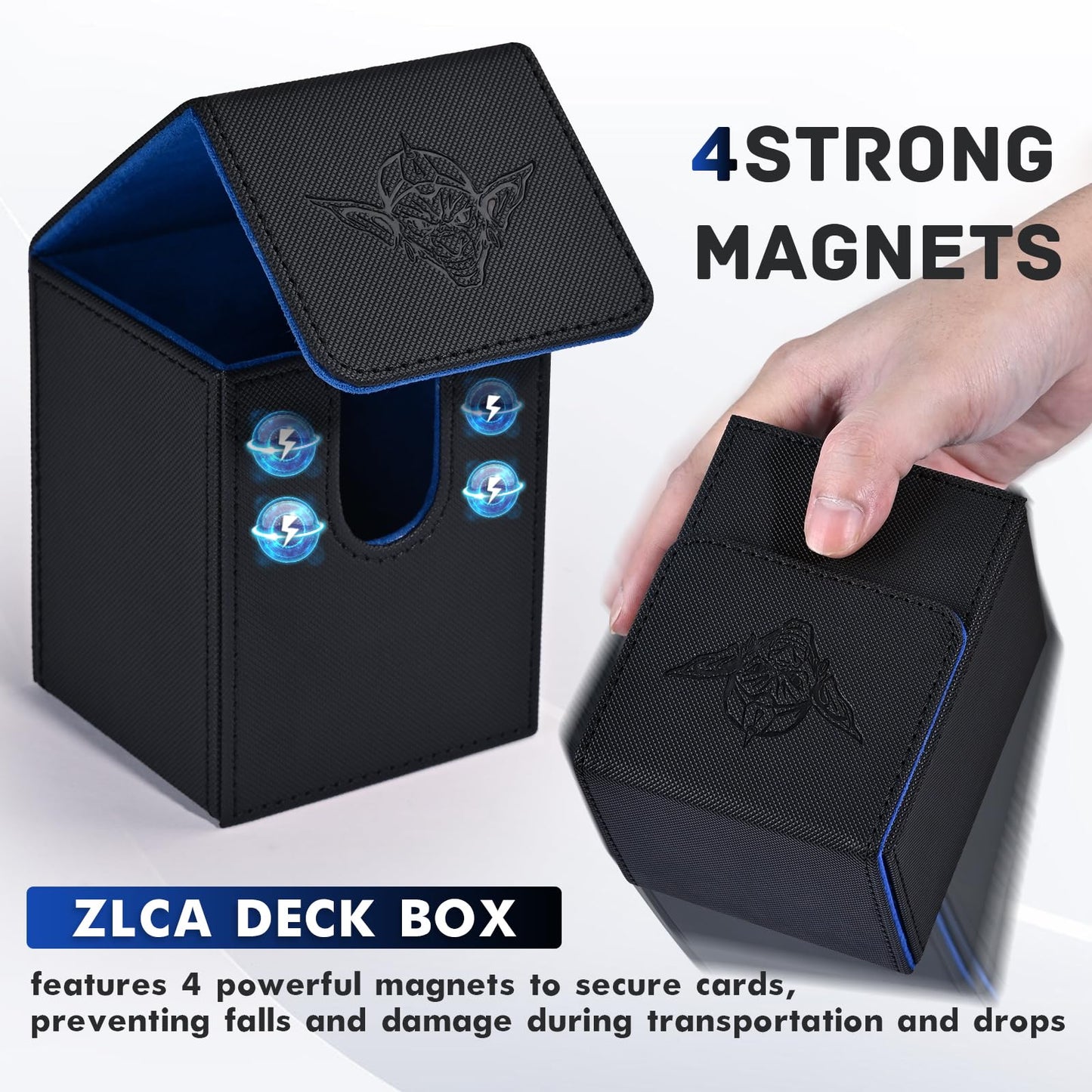ZLCA Card Deck Box for Trading Cards with 2 Dividers, Card Storage Box Fits 100+ Single Sleeved Cards, PU Leather Strong Magnet