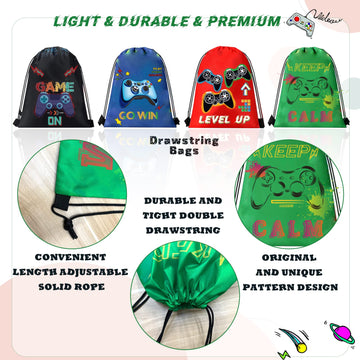 61 Pcs Video Game Party Favors, Gamer Party Favors Bags Includes 12 Pcs16 X 13 Inch Video Game Party Drawstring Bags Slap Bracel