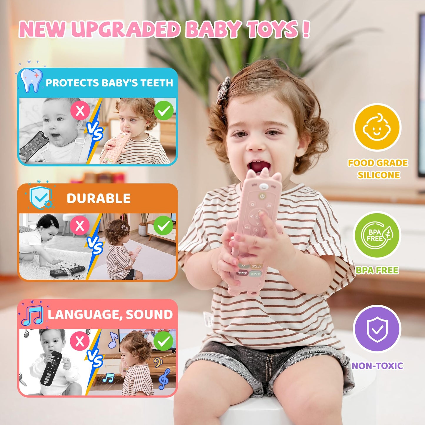 Kiralumi Baby Girl Toys - Baby Remote Control Toy With Unicorn Silicone Cover - Baby Musical Toys Toddler Toys With Realistic Pl