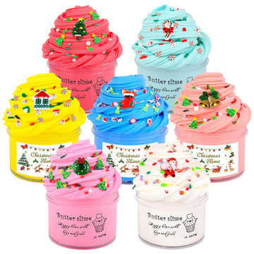 7 Pack Christmas Slime Kit, Butter Slime for Party Favor Gift, Scented Slime for Girls and Boys, Christmas, Birthday, Classroom,
