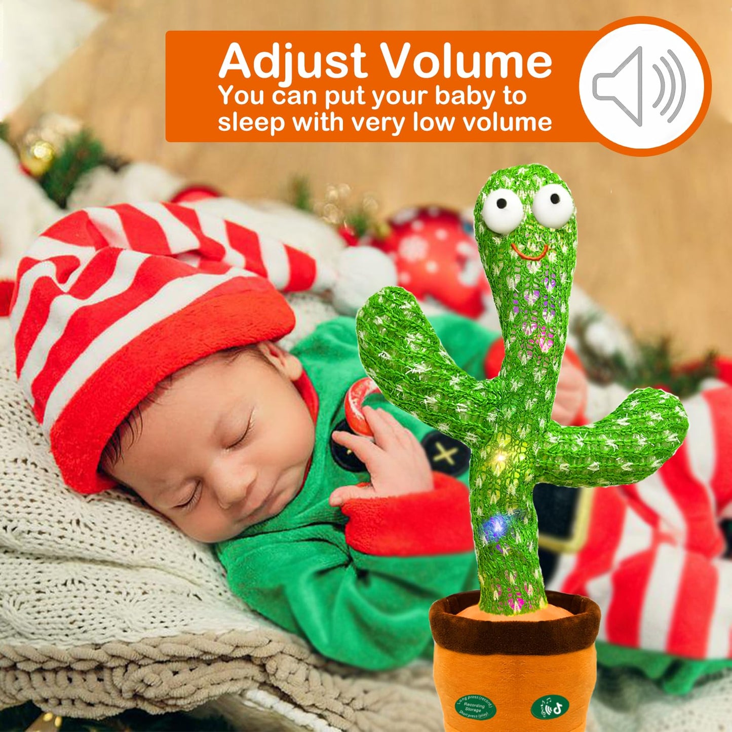 Hunfur Christmas Dancing Talking Cactus Toy Mimics Back, Cactus Baby Toy Singing Mimicking Repeating Recording Cactus Toy, Silly Sunny The Cactus With 3Xaa Battery