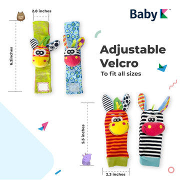 Baby K Foot Finder Socks & Wrist Rattles (Set H) - Newborn Toys For Baby Boy Or Girl - Brain Development Infant Toys - Hand And Foot Rattles Suitable For 0-3, 3-6, 6-12 Months Babies