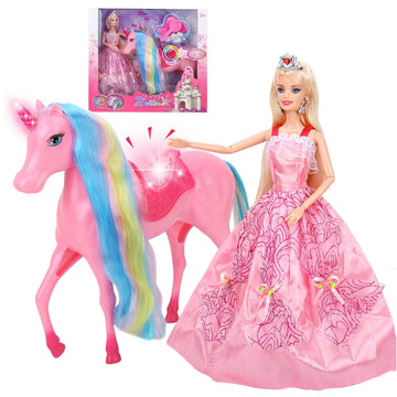 Bettina Unicorn Princess Dolls Set, Magical Light Unicorn Toys For Girls, Horse Toys With Rainbow Mane And Tail, Princess Toys, 