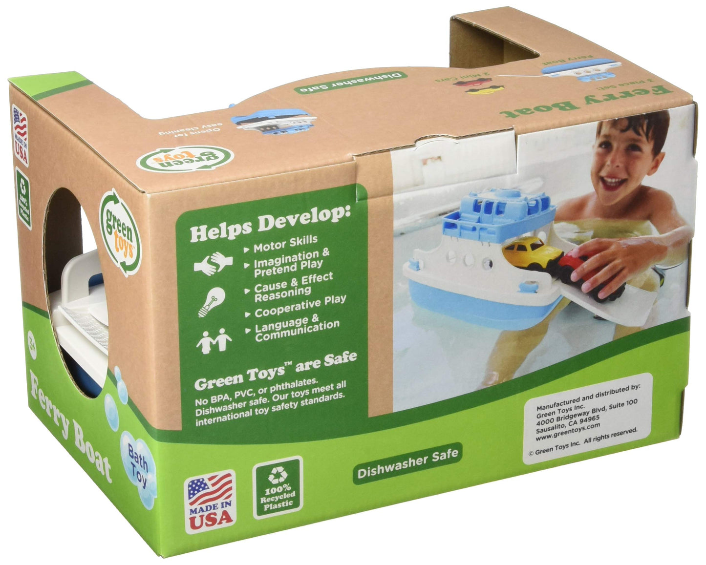 Green Toys Ferry Boat, Blue/White 4C - Pretend Play, Motor Skills, Kids Bath Toy Floating Vehicle. No Bpa, Phthalates, Pvc. Dishwasher Safe, Recycled Plastic, Made In Usa.