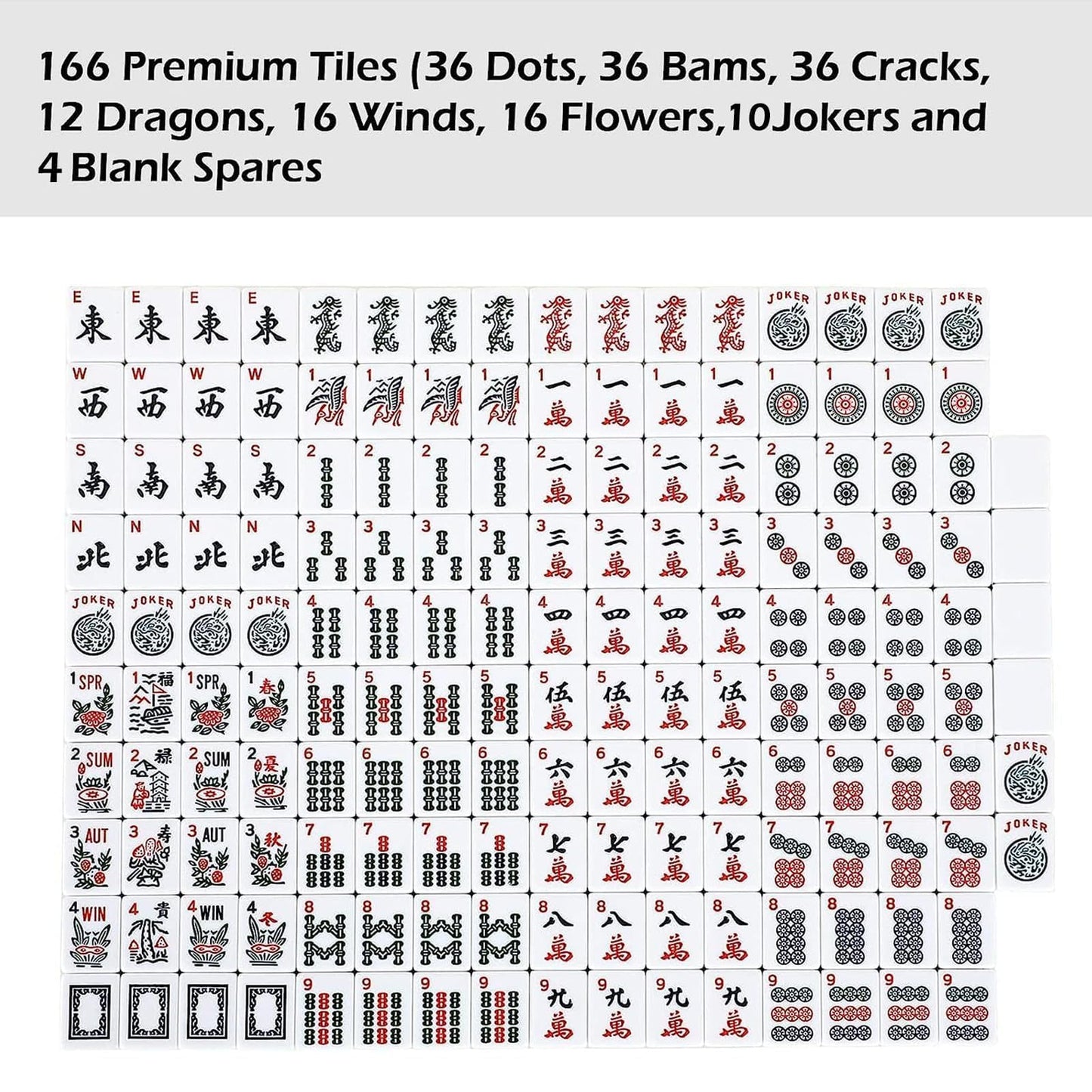 ZGME American Mahjong Set 166 White Tiles with Brown Rectangular Bag and Accessories 4 All-in-One Mahjong Racks with Pushers
