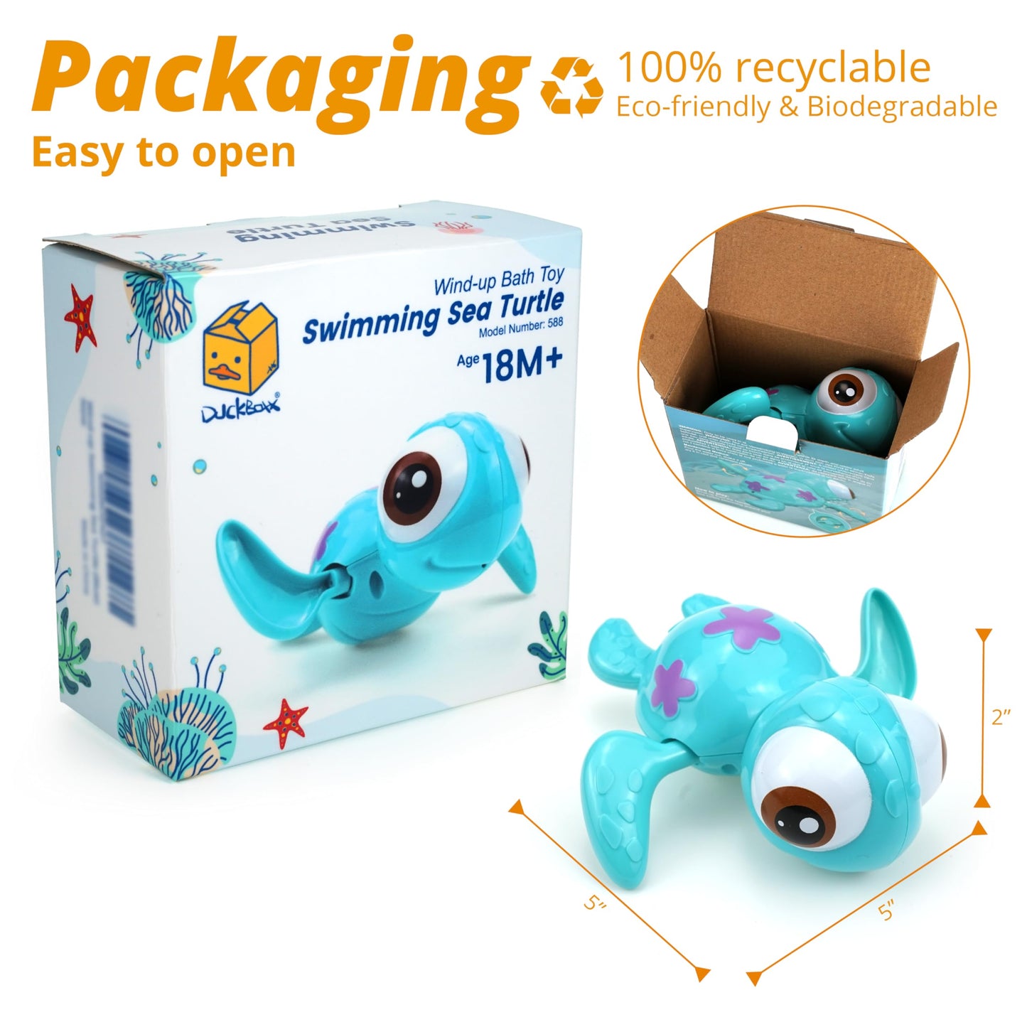 Duckboxx Xx Bath Toys Wind Up Swimming Sea Turtles For Kids 18M+ (Blue)