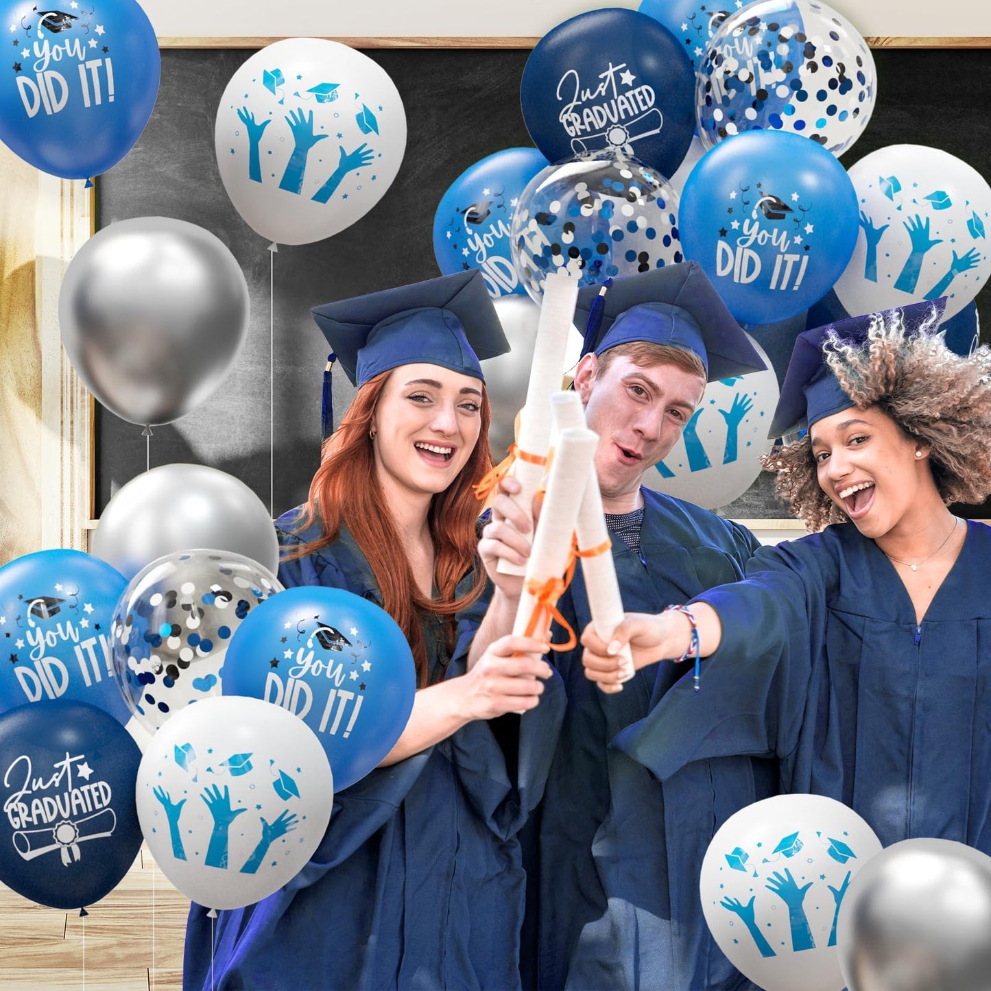 2025 Graduation Party Decorations, 70Pcs Graduation Balloons Blue And White Graduation Decorations For College High School Class Of 2025 Congrats Grad Party Decor