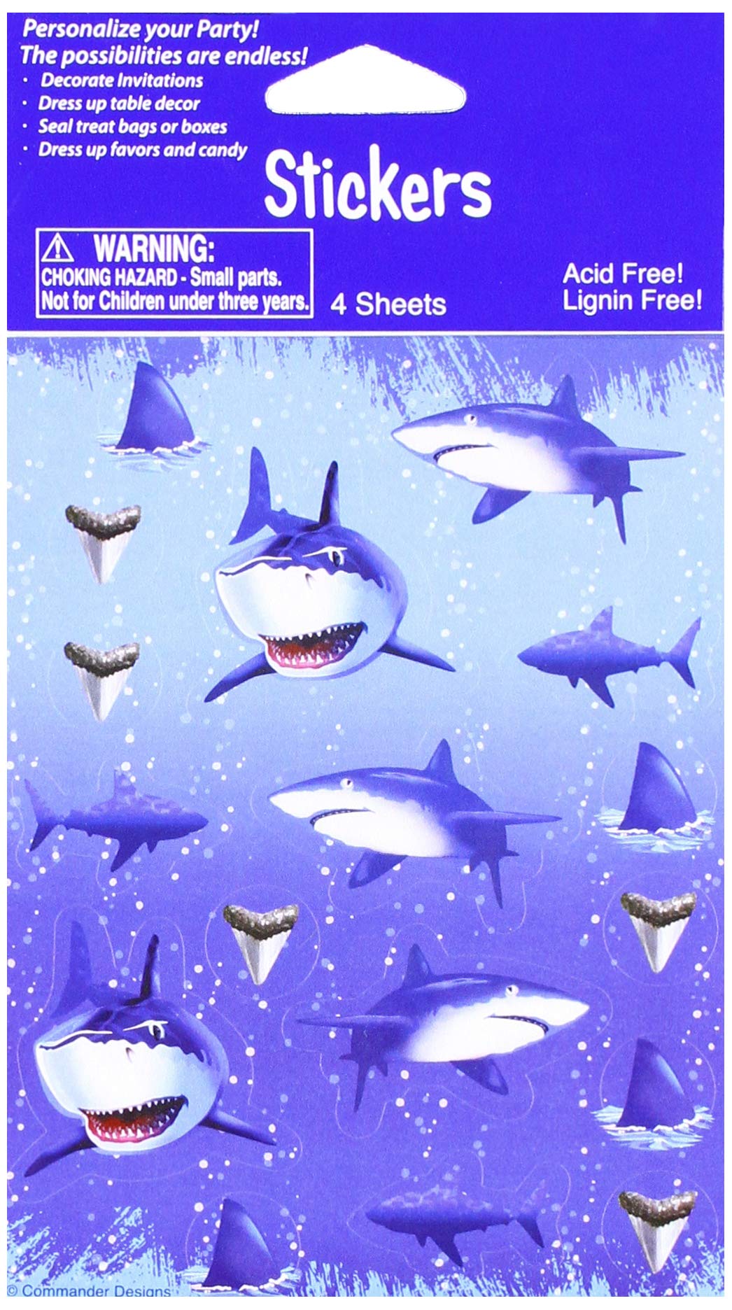 Creative Converting 40887 Shark Splash Deep Blue Stickers
