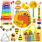 Raimy Kids Musical Instruments Set - Wooden Percussion Instruments Toy For Toddler Baby, Preschool Educational Music Toys For Boys And Girls With Carrying Bag (Yellow)