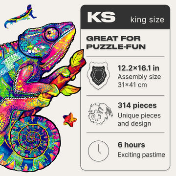 Unidragon Wooden Puzzles For Adults Unique Jigsaw Puzzles - Iridescent Chameleon 12.2''X16.1'' 314 Pcs Deko With Cut 0.03 Mm Woo