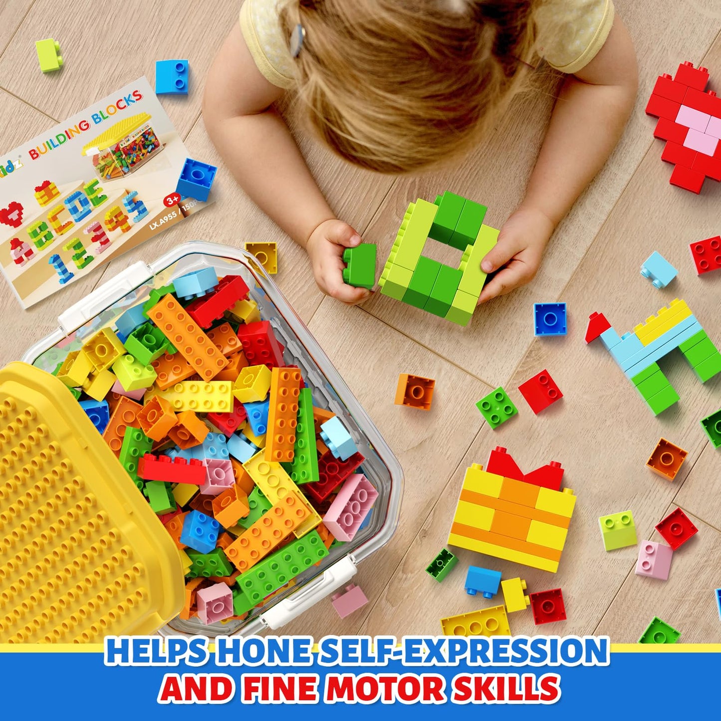 Burgkidz Classic Big Building Blocks With Storage Box, Large Toddler Blocks, Compatible With Most Major Brands, Stem Toy Gift Big Brick, Building Bricks For Toddlers 3-5, Kids Blocks For All Ages