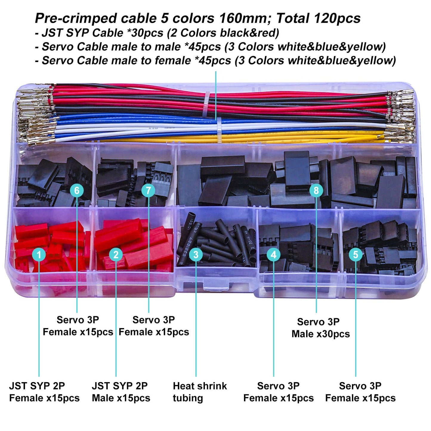 Kidisoii Jst Servo Connector Kit 2.5Mm Pitch Jst-Syp & Servo 2.54 Male Female Connector With Premium 22Awg Pre-Crimped Cables,Sy